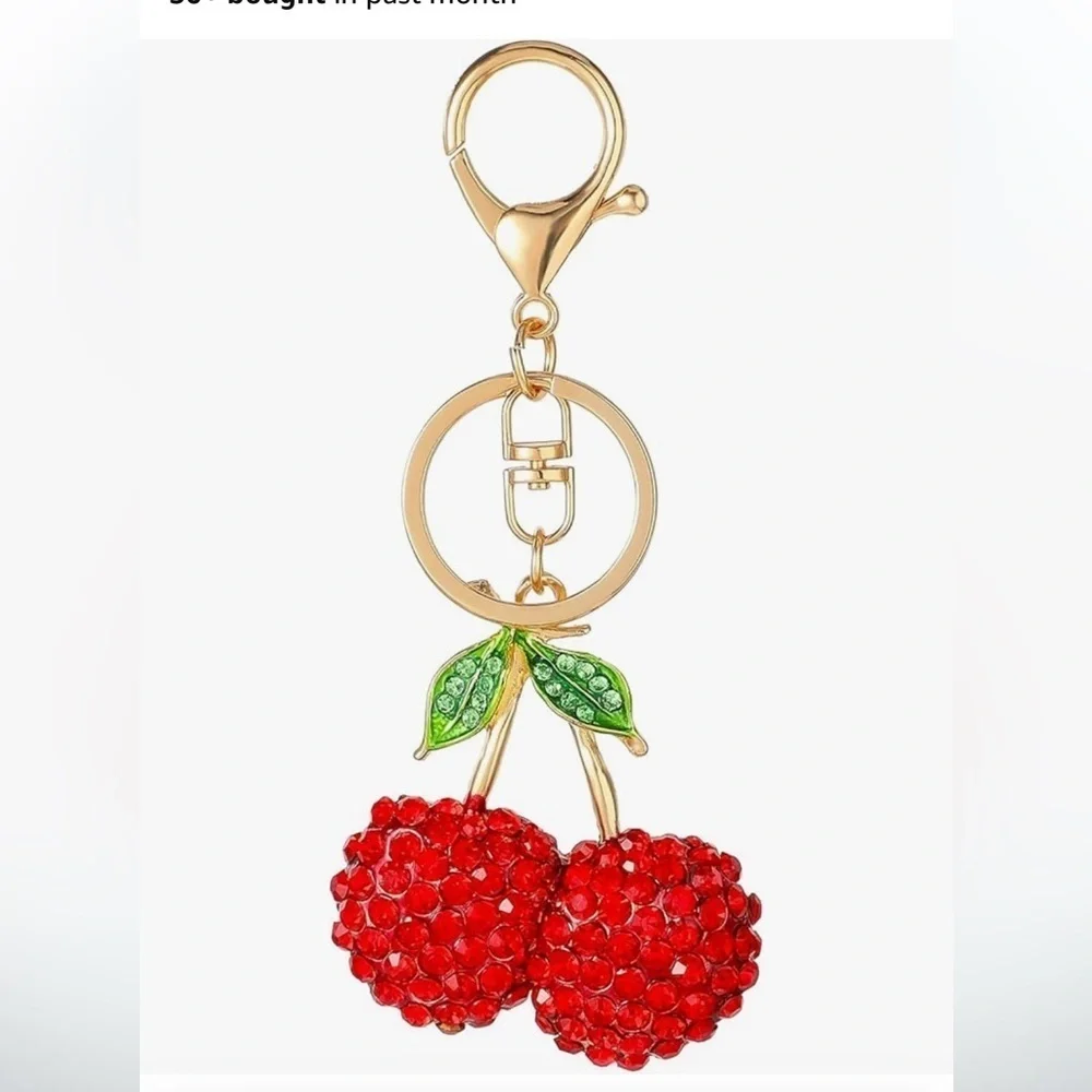 Cherry Rhinestone bedazzled bag charm purse keychain accessories